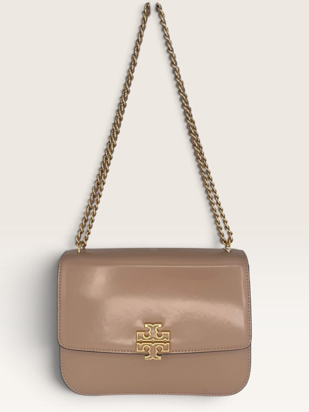 NEW $548 Tory Burch Britten Patent Nude Pink Med Shoulder Crossbody Bag